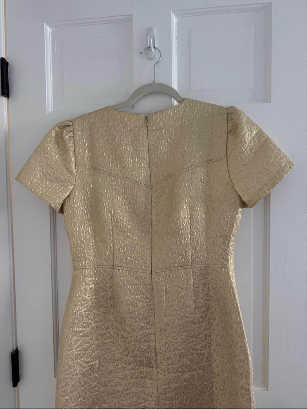 LOFT Metallic Gold Short Sleeve Textured Mini Dress - Picture 6 of 7